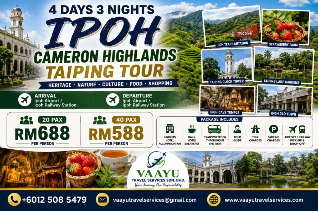 4D3N Ipoh Cameron Highlands Taiping Tour Poster